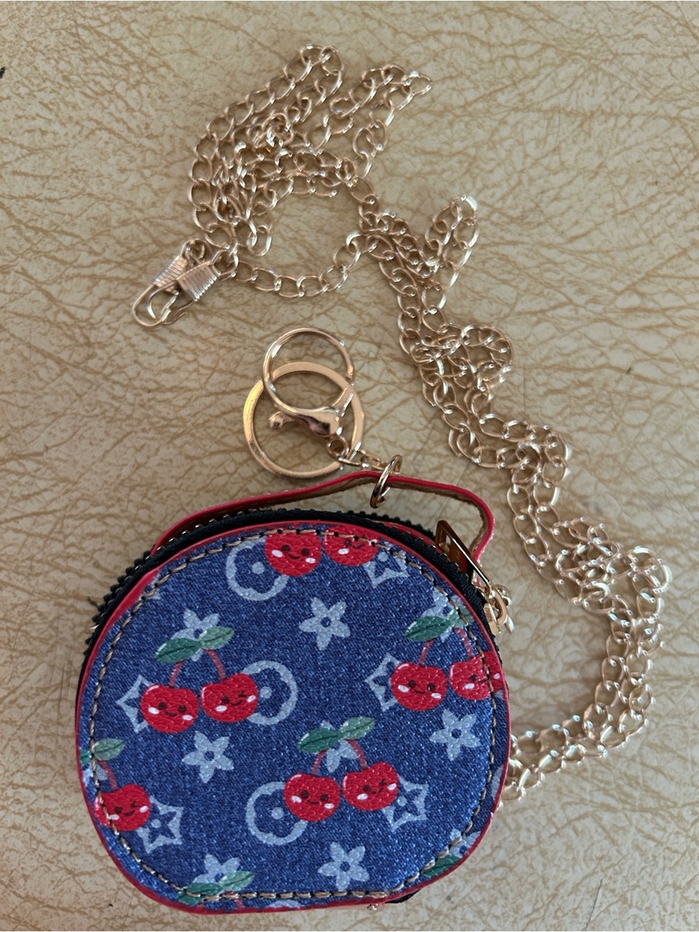 Blue Cherry Print Coin Pouch Keychain/Bag Charm